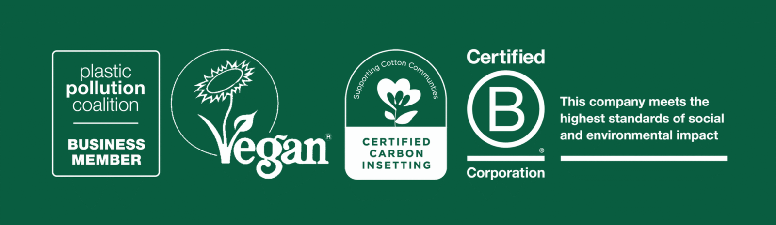 DAME sertifikatai: B Corp, Vegan, Plastic Pollution Coalition
