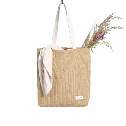 Ekologiškas piqué medvilnės krepšys – Khaki / Šviesi smėlio